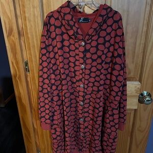 Fenini. Stylish Red Polka Dot Hooded Long Sleeve Dress